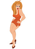 Cartoon girl with blond hair in orange dress