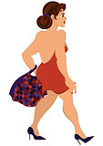 Cartoon girl with plaid bag walking