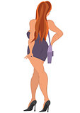 Cartoon girl with purple purse back view
