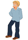 Cartoon man in blue shirt and open mouth