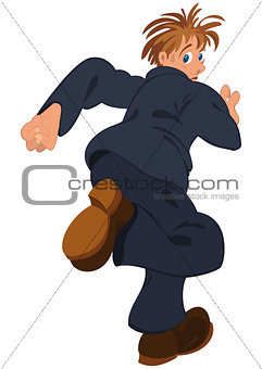 Cartoon man in blue suit running away