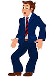 Cartoon man in blue suit striped tie and open mouth