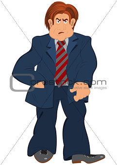 Cartoon man in blue suit with striped tie