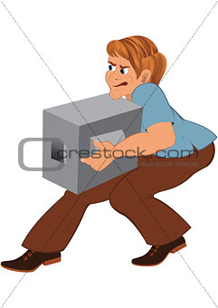 Cartoon man in brown pants with gray box