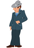 Cartoon man in gray hat and suit