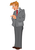 Cartoon man in gray suit and red tie