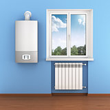 Radiator, boiler and nature in home interior
