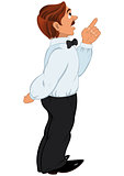 Cartoon man with bow-ties and mustache in white shirt