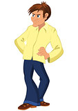Cartoon man with long nose and yellow shirt