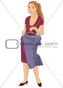 Retro girl holding purple dress
