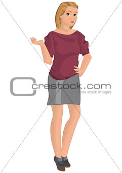 Retro girl in gray skirt