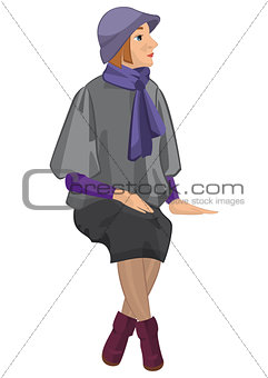 Retro girl sitting in purple hat