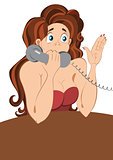 Retro girl with big eyes talking on the phone