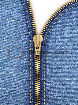 Closeup of zipper in blue jeans