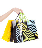 Female hand holding colorful shopping bags