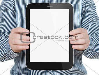 Male hands holding a tablet PC