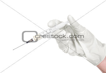 Hand and Syringe, isolated on white