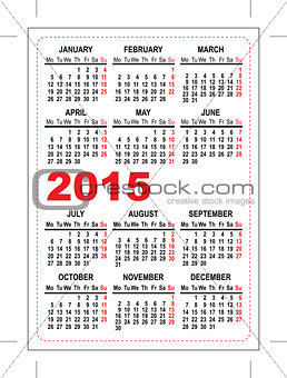 Pocket calendar 2015 template
