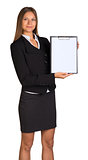 Businesswoman holding paper holder in his hands