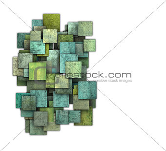 3d green square tile grunge pattern on white