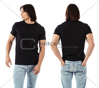 Man wearing blank black shirt