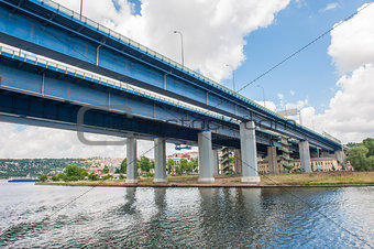 Large bridge over river in city