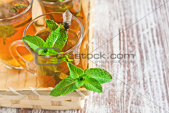 Turlish tea with mint background