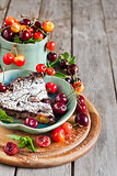 Clafoutis with cherry background