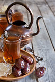 Arabic tea and dates background