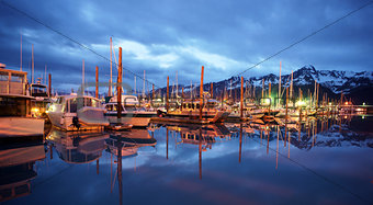 Seward Marina and Boats in the Middle of the Night Smooth Water