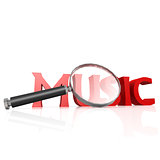 Magnifying glass with red music word