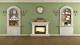Vintage room with niche and fireplace