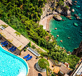View of luxury villa and Mediterranean sea, Via Nastro Azzurro. 