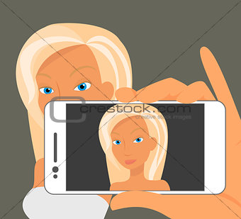 Selfie of blonde woman without make up