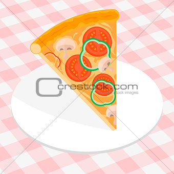 Piece of Italian pizza under white plate