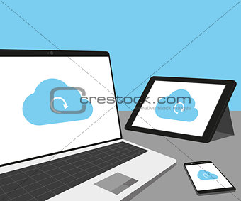 Laptop, tablet pc and smartphone with cloud sync.