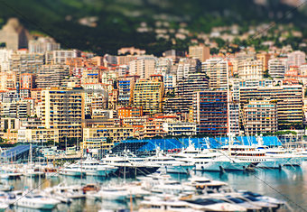 Amazing view of Principality of Monaco with tilt-shift effect