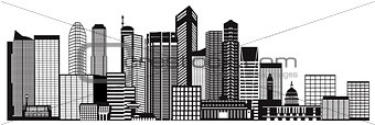 Singapore City Skyline Black and White Illustration