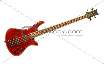 Red Bass Guitar against White