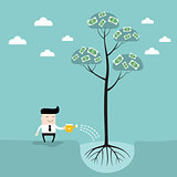 Businessman watering money tree Business success concept