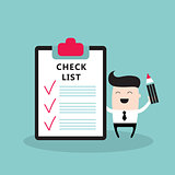 Happy businessman with checklist Successful business concept