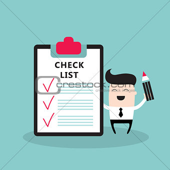 Happy businessman with checklist Successful business concept