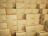 warehouse with stack of cardboard boxes