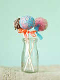 Variety of colorful cake pops - chocolate, vanilla and caramel flavors