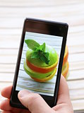 smartphone shot food photo - slices green apple and orange