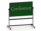 Conference inscription on a green chalkboard 