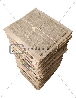 Overhead view of a stack of newspapers for recycling