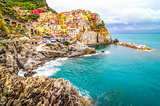 Scenic view of colorful village Manarola in Cinque Terre