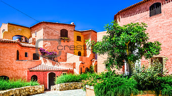 Beautiful colorful houses with nice garden in Sardinia