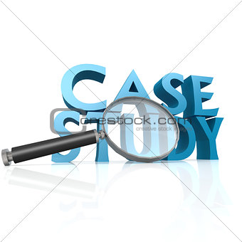 Magnifying glass with blue case study word
